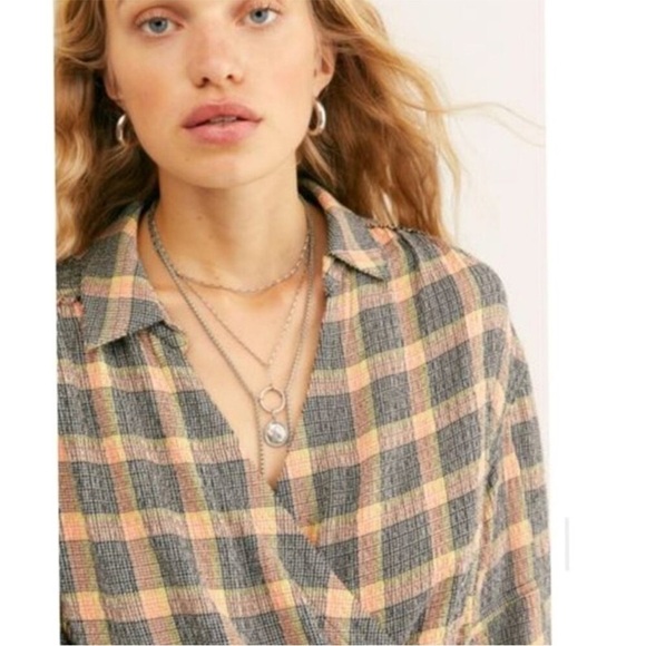 Free People Running Wild Plaid Wrap Top - Picture 2 of 7